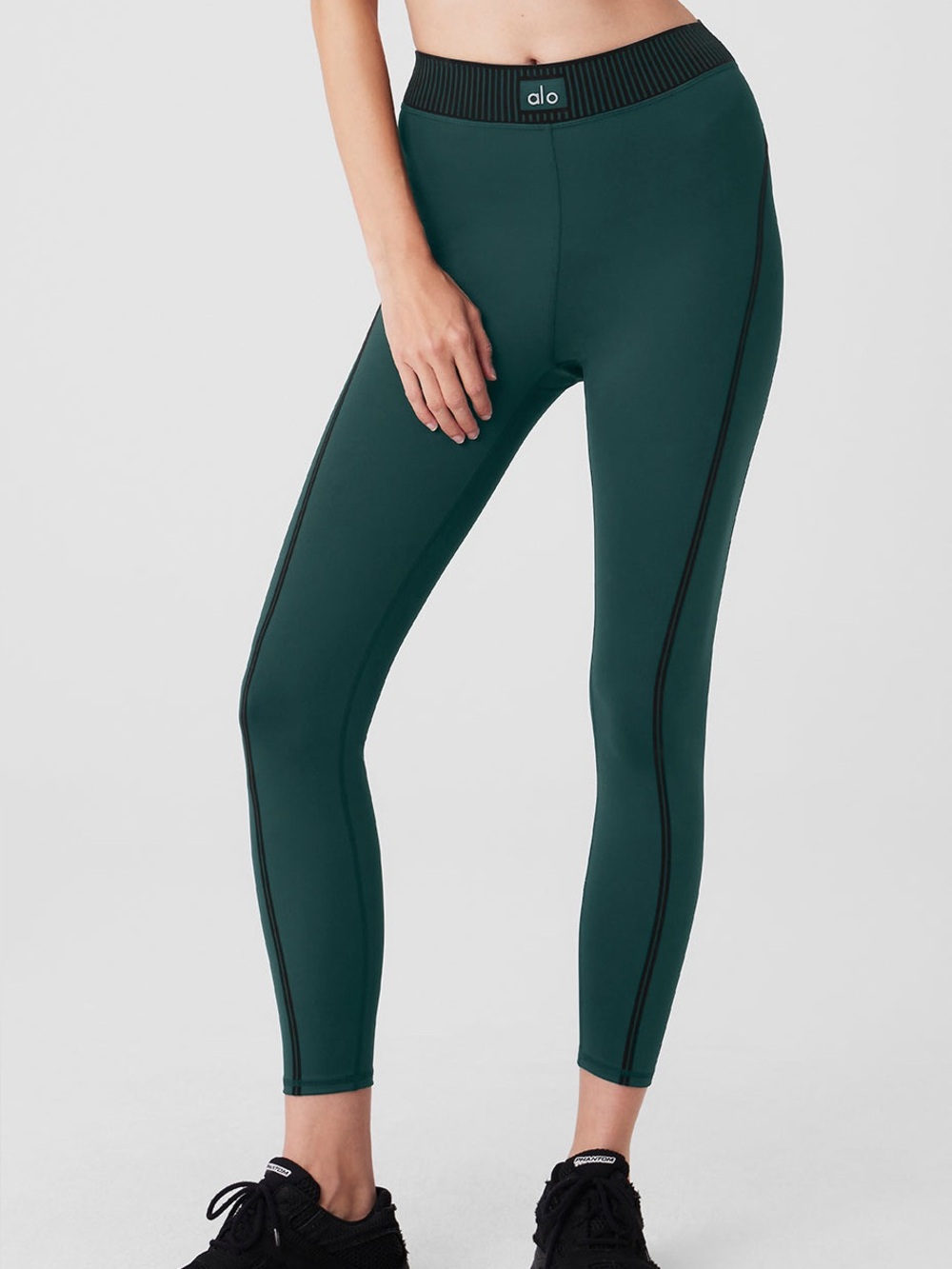ALO Yoga Deep Teal High-Waist Legging with Black Piping